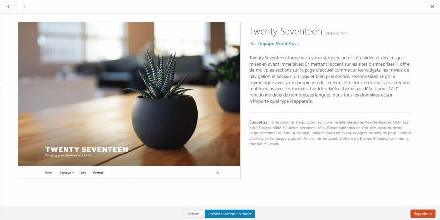 desinstaller theme wordpress